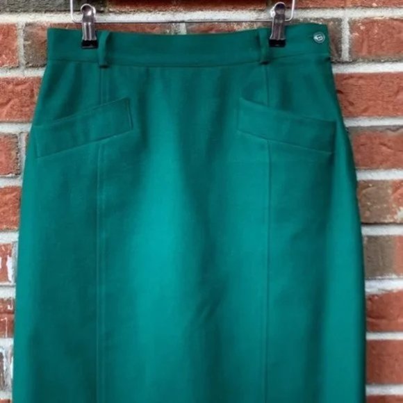[SOLD] PURE Wool 50's Teal Green High waisted Pin-up Pencil Skirt Pockets Small - Picture 11 of 13